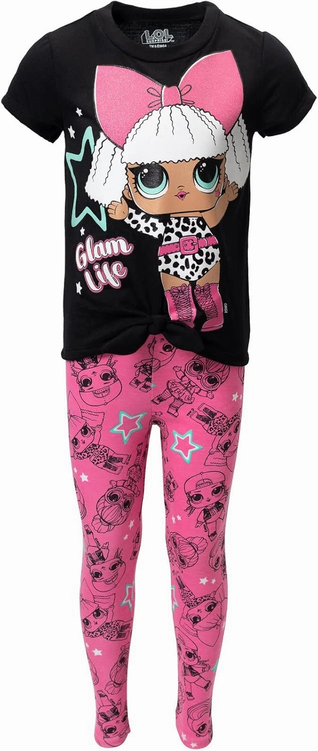L.O.L. Surprise! Neon QT Bon Bon Diva Queen Bee Touchdown Roller Sk8er T-Shirt and Leggings Outfit Set Toddler to Big Kid