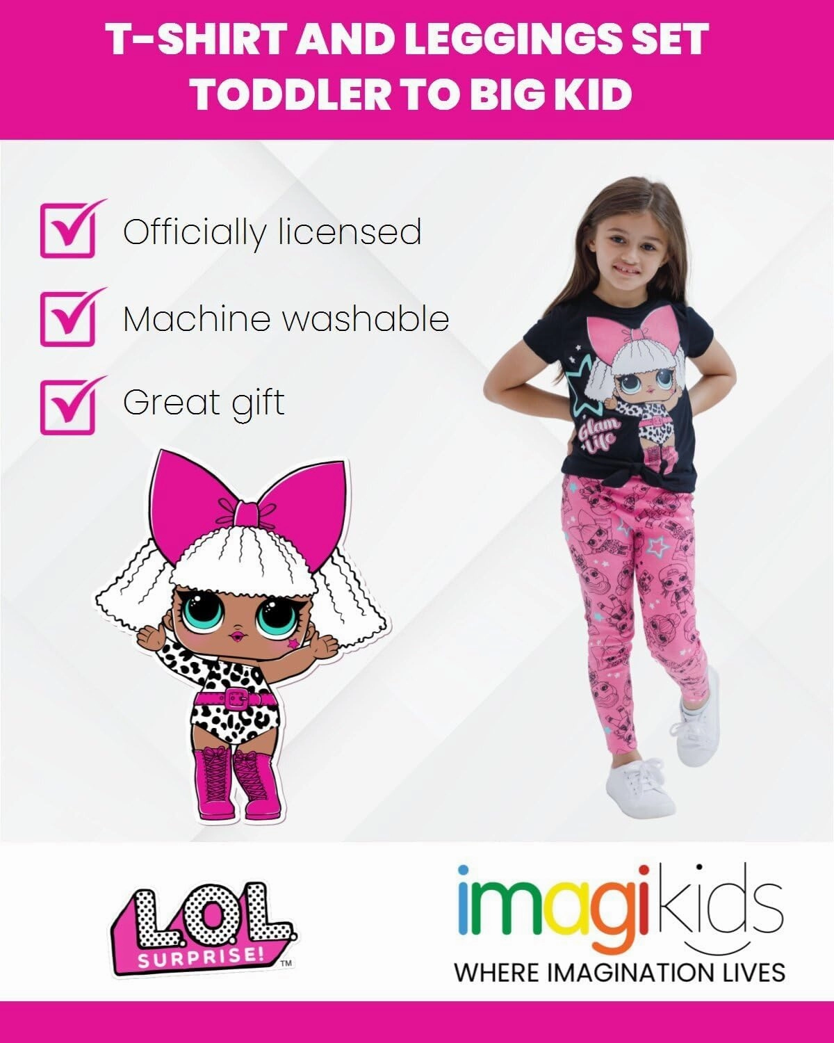 L.O.L. Surprise! Neon QT Bon Bon Diva Queen Bee Touchdown Roller Sk8er T-Shirt and Leggings Outfit Set Toddler to Big Kid