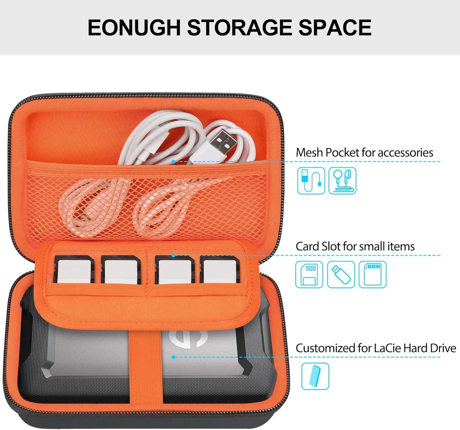 Lacdo Hard Drive Carrying Case for SanDisk Professional G-Drive ArmorATD – Rugged Portable External Hard Drive HDD USB-C USB 3.2 Gen 1 1TB 2TB 4TB 5TB 6TB Shockproof Protective Travel Bag, Orange