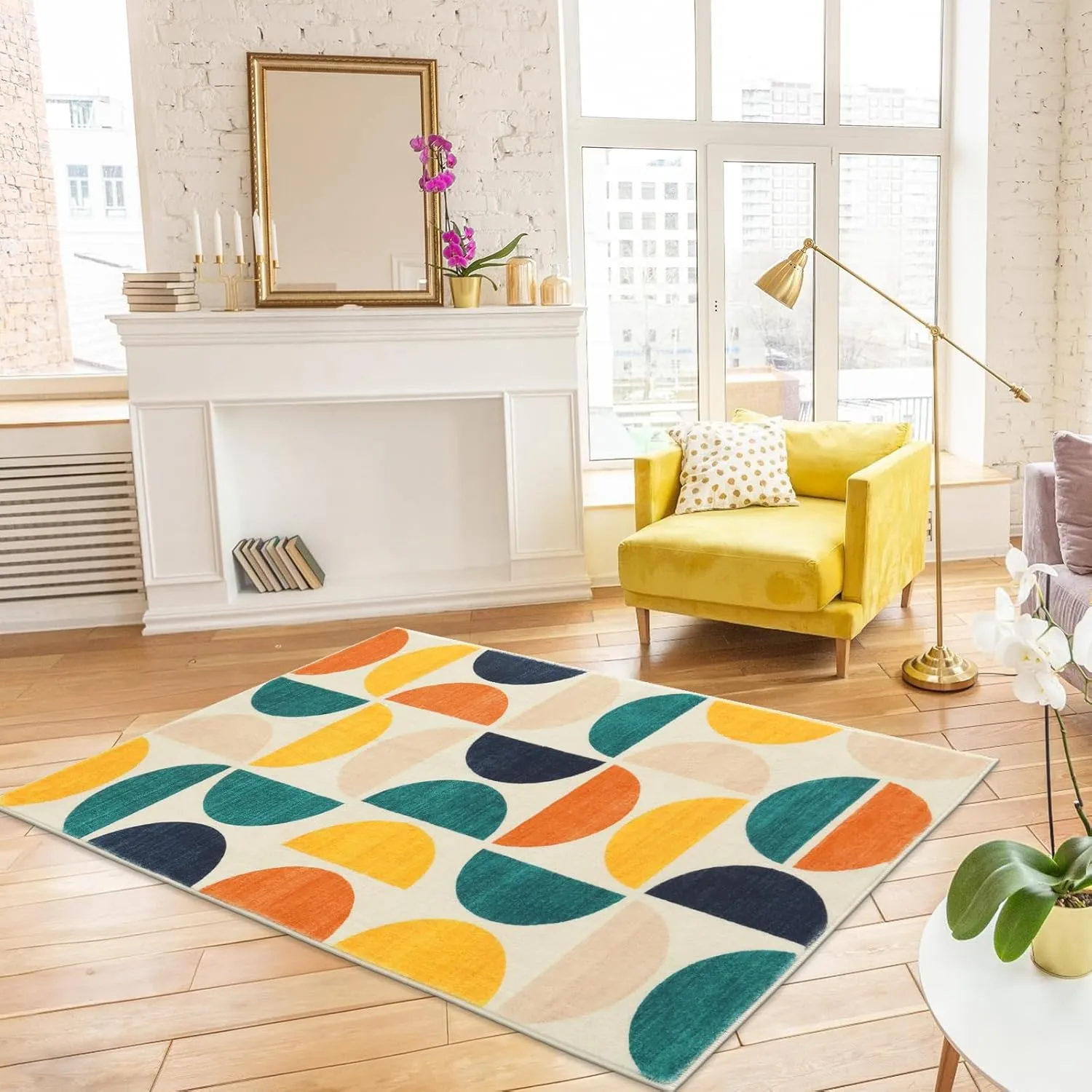 Lahome Boho Area Rug, 3X5 Rug for Bedroom Non-Slip Colorful Rugs, Soft Foldable Washable Rug Low-Pile Throw Rugs for Living Kids Dining Room Classroom Office Entryway(Blue/Mulit,3'x5')