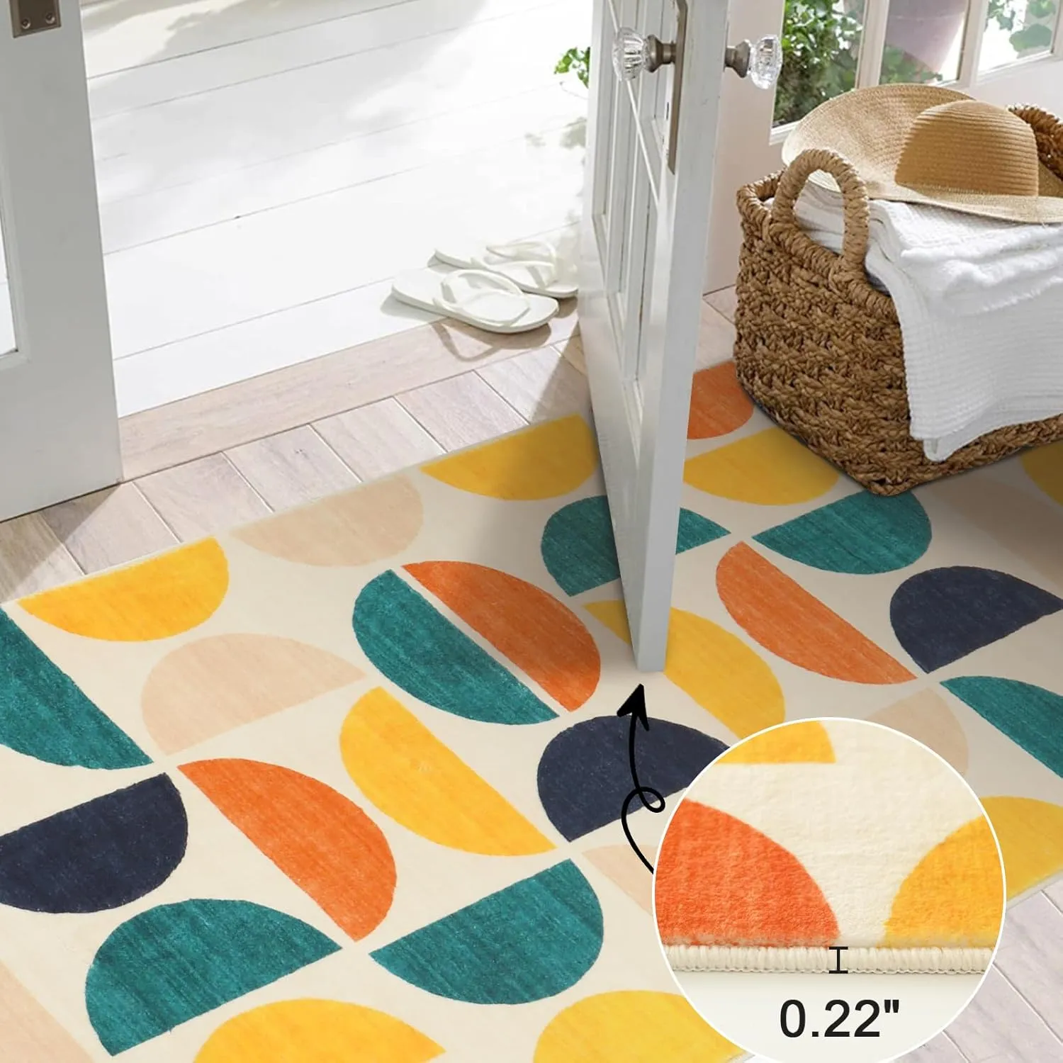 Lahome Boho Area Rug, 3X5 Rug for Bedroom Non-Slip Colorful Rugs, Soft Foldable Washable Rug Low-Pile Throw Rugs for Living Kids Dining Room Classroom Office Entryway(Blue/Mulit,3'x5')