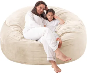 Large Bean Bag Chair: 3 ft Memory Foam Bean Bag Chairs for Adults/Kids,Bean Bag Chair with Fillings,Soft Faux Fur Fabric - Dutch Velvet, Beige, 3 Foot