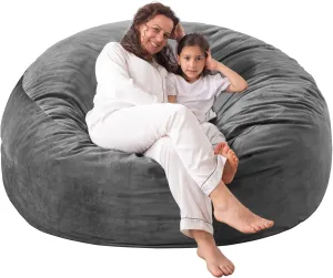 Large Bean Bag Chair: 3 ft Memory Foam Bean Bag Chairs for Adults/Kids,Bean Bag Chair with Fillings,Soft Faux Fur Fabric - Dutch Velvet, Charcoal, 3 Foot