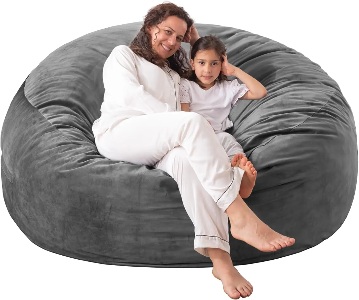 Large Bean Bag Chair: 3 ft Memory Foam Bean Bag Chairs for Adults/Kids,Bean Bag Chair with Fillings,Soft Faux Fur Fabric - Dutch Velvet, Charcoal, 3 Foot