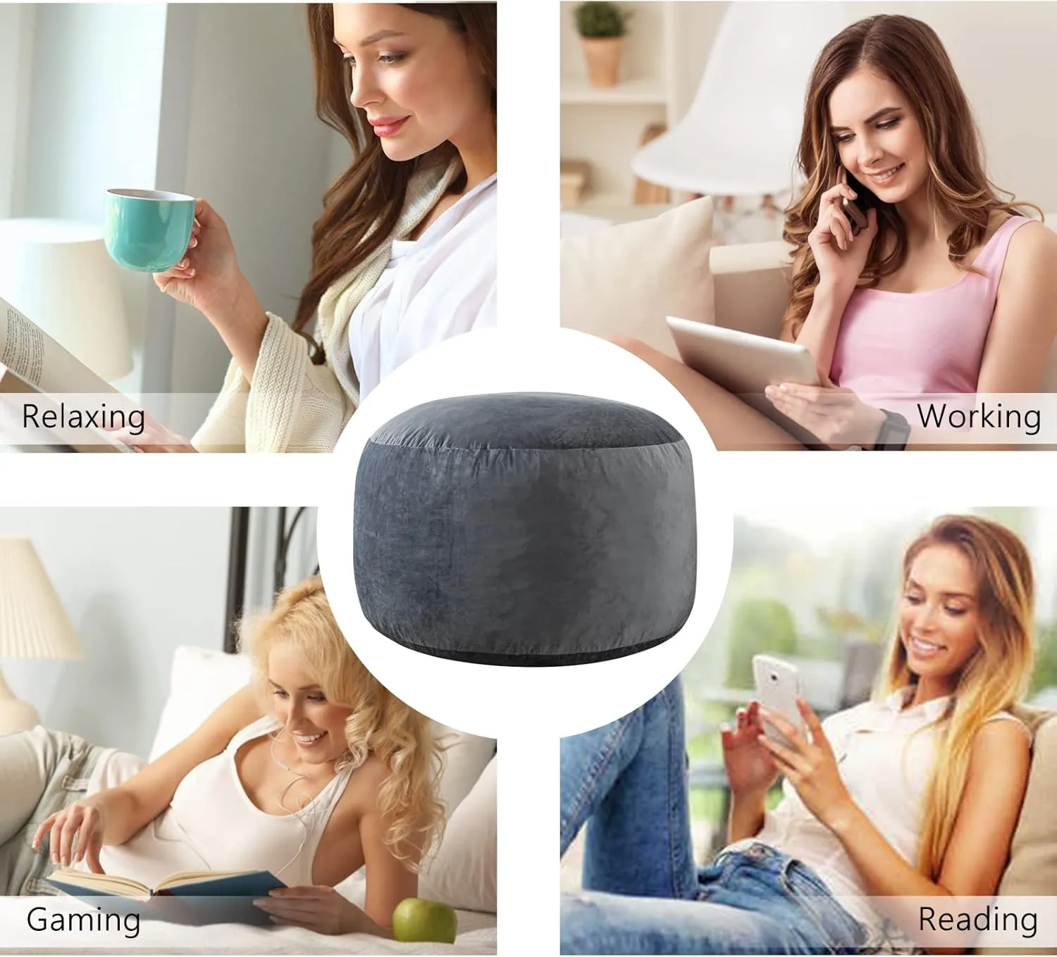 Large Bean Bag Chair: 3 ft Memory Foam Bean Bag Chairs for Adults/Kids,Bean Bag Chair with Fillings,Soft Faux Fur Fabric - Dutch Velvet, Grey, 3 Foot