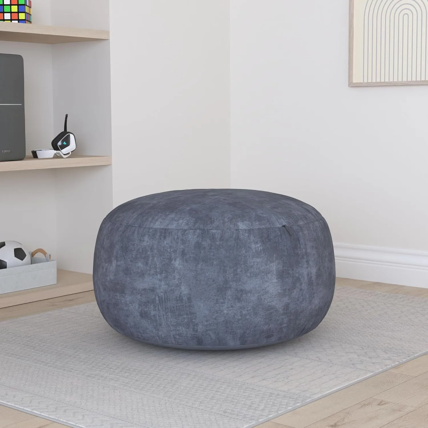 Large Bean Bag Chair: 3 ft Memory Foam Bean Bag Chairs for Adults/Kids,Bean Bag Chair with Fillings,Soft Faux Fur Fabric - Dutch Velvet, Grey, 3 Foot