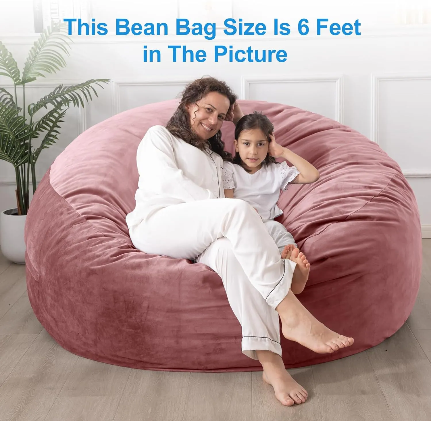 Large Bean Bag Chair: 3 ft Memory Foam Bean Bag Chairs for Adults/Kids,Bean Bag Chair with Fillings,Soft Faux Fur Fabric - Dutch Velvet, Pink, 3 Foot
