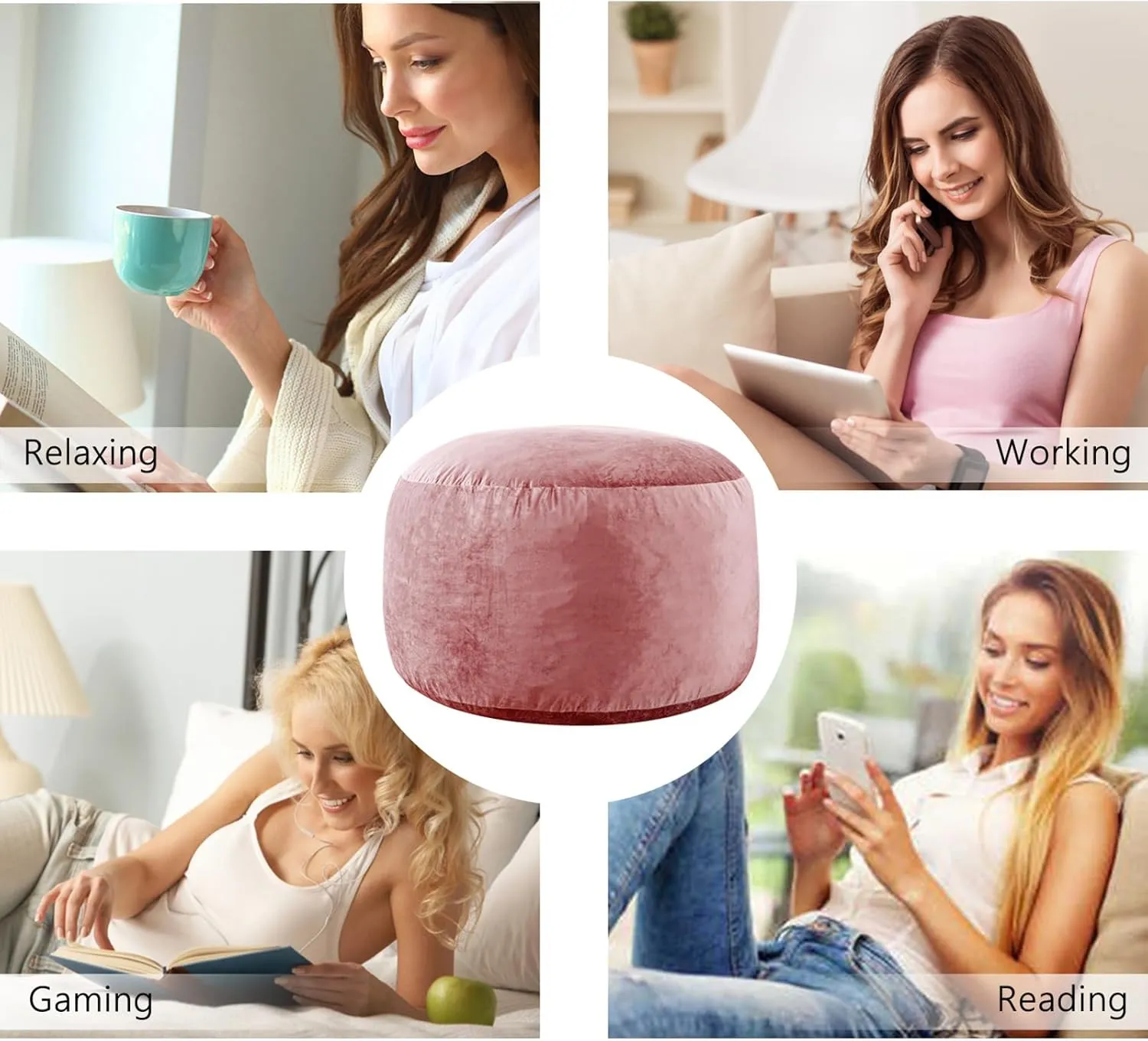 Large Bean Bag Chair: 3 ft Memory Foam Bean Bag Chairs for Adults/Kids,Bean Bag Chair with Fillings,Soft Faux Fur Fabric - Dutch Velvet, Pink, 3 Foot