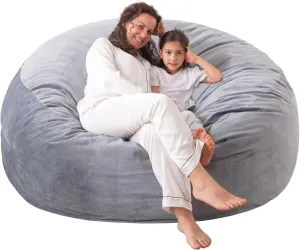 Large Bean Bag Chair: 3 ft Memory Foam Bean Bag Chairs for Adults/Kids,Bean Bag Chair with Fillings,Soft Faux Fur Fabric - Dutch Velvet, Silver Grey, 3 Foot