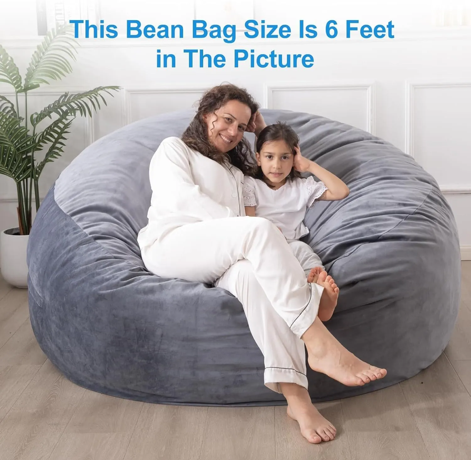 Large Bean Bag Chair: 3 ft Memory Foam Bean Bag Chairs for Adults/Kids,Bean Bag Chair with Fillings,Soft Faux Fur Fabric - Dutch Velvet, Silver Grey, 3 Foot