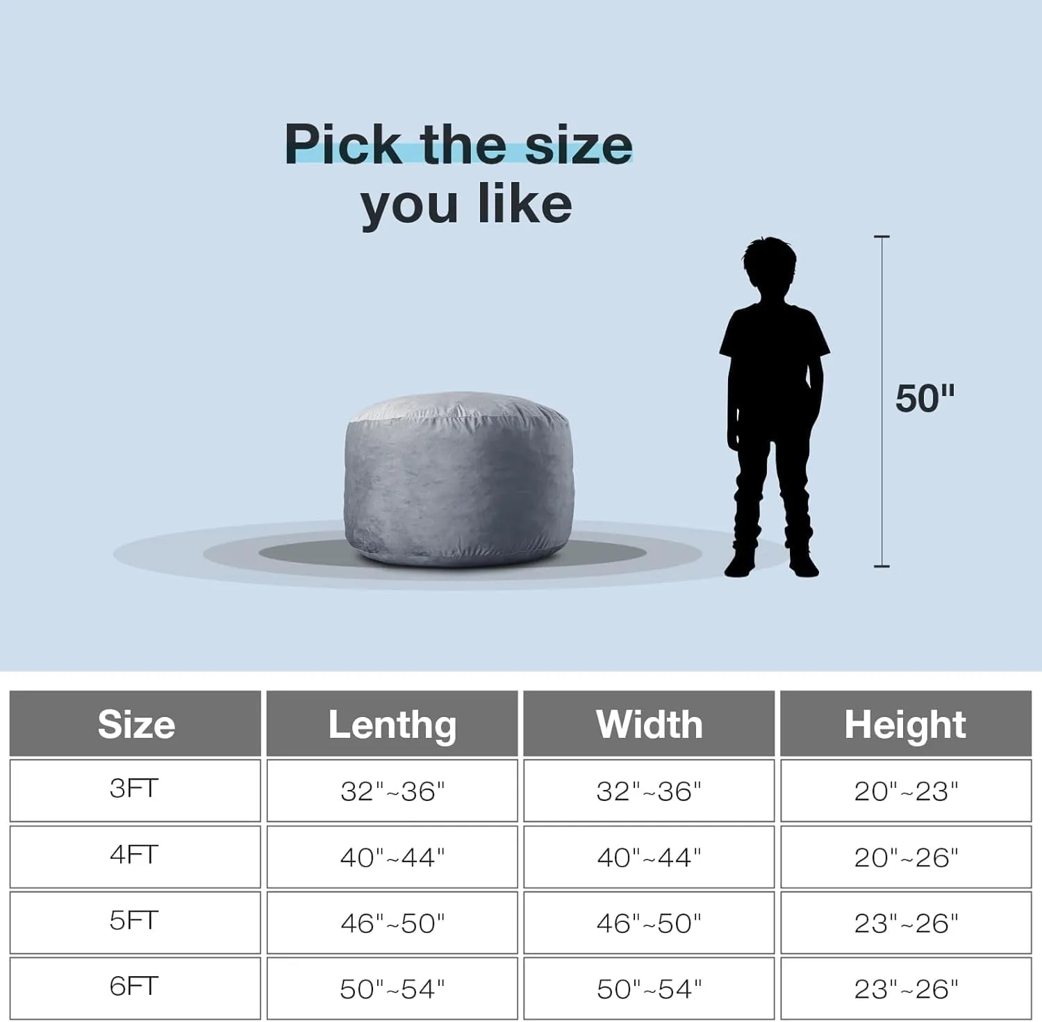 Large Bean Bag Chair: 3 ft Memory Foam Bean Bag Chairs for Adults/Kids,Bean Bag Chair with Fillings,Soft Faux Fur Fabric - Dutch Velvet, Silver Grey, 3 Foot