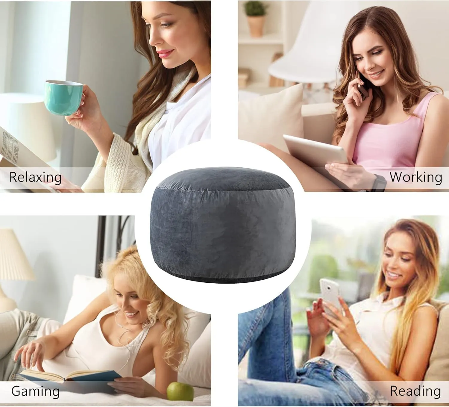 Large Bean Bag Chair: 3 ft Memory Foam Bean Bag Chairs for Adults/Kids,Bean Bag Chair with Fillings,Soft Faux Fur Fabric - Dutch Velvet, Silver Grey, 3 Foot