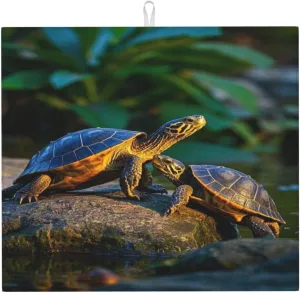Large Dish Drying Mat, Twilight Turtles Print 16x18 Inch Kitchen Counter Colorful Drying Mats for Sinks Coffee Bar Decor