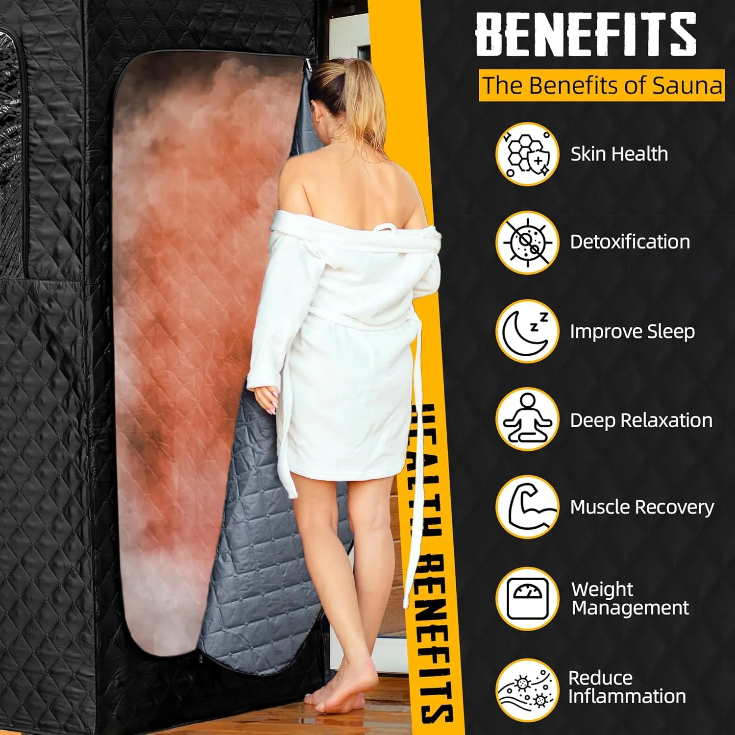 Large Portable Sauna Box, 3L Steamer Portable Steam Sauna for Home, Personal Sauna with Big Sauna Chair, Remote Control, 3.2’ x 3.2’ x 6.0’, Black, 1200W
