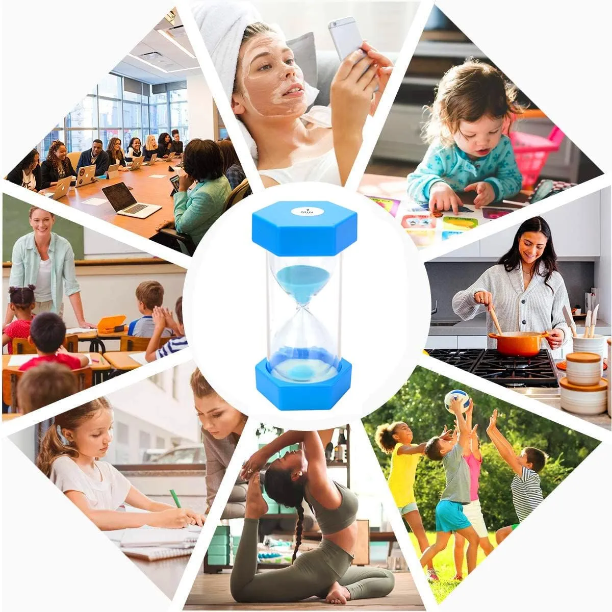 Large Sand Timer, Hourglass Timer Colorful Sandglass Timer 1 min/2 min/3 min/5 min/10 min/15 min Kids Timer Visual Sand Clock Timer for Games Classroom Home Office Kitchen Teeth Brushing (Pack of 6)