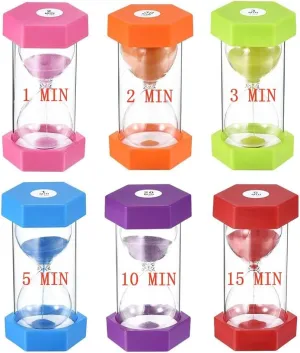 Large Sand Timer, Hourglass Timer Colorful Sandglass Timer 1 min/2 min/3 min/5 min/10 min/15 min Kids Timer Visual Sand Clock Timer for Games Classroom Home Office Kitchen Teeth Brushing (Pack of 6)