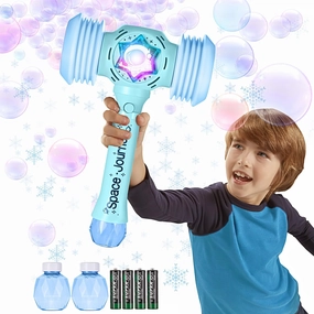 Large Bubble Wand Automatic,Light Up Bubble Maker with Refill Bubble Solution, Kids’ Squeaking Hammer Pounding Toy for Party Favor,Clown,Carnival,Ootdoor Activity, Gift for Kids Toddler 3-8