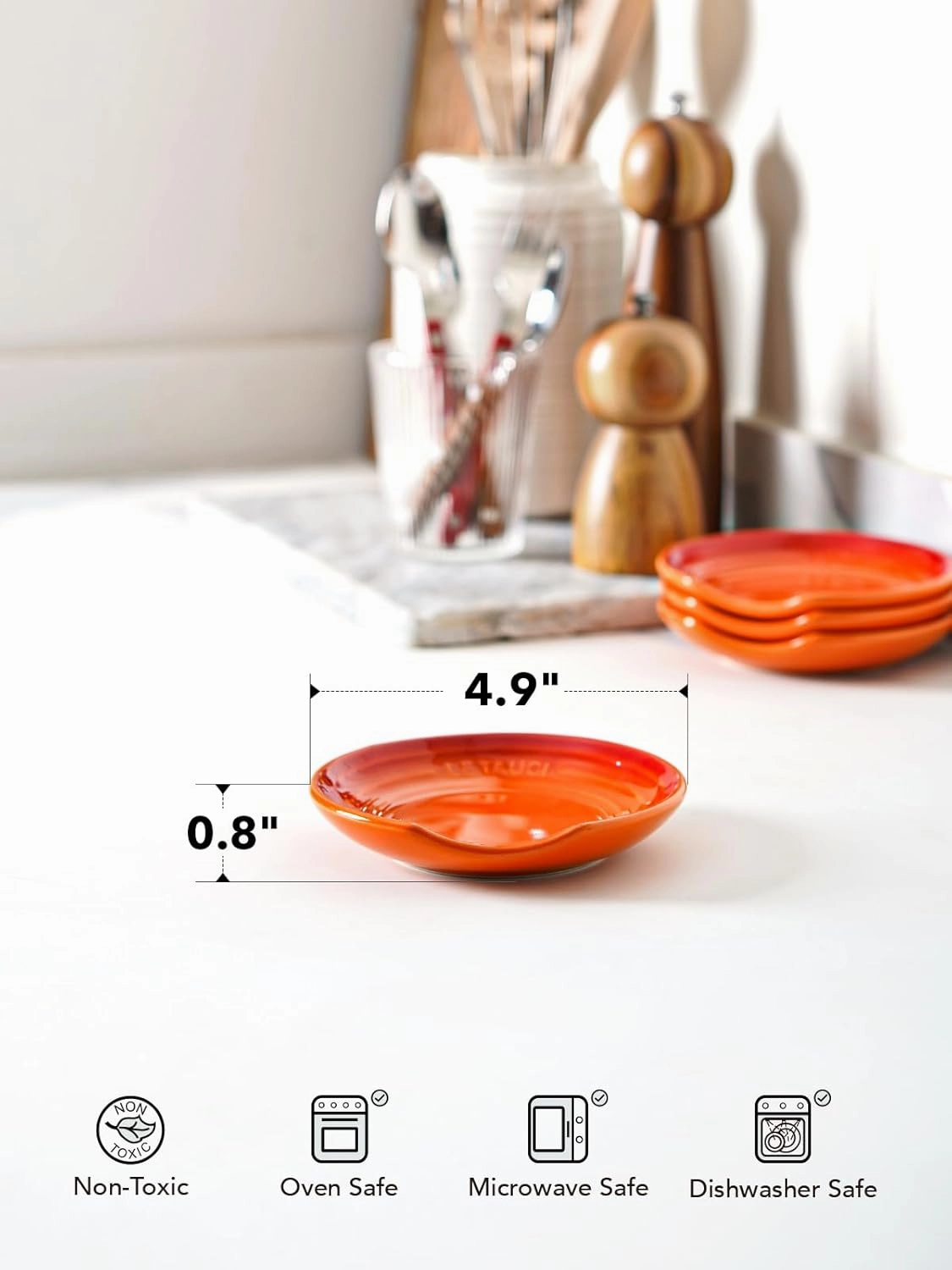 LE TAUCI Ceramic Spoon Rest, Housewarming Present, Coffee Spoon Holder for Kitchen Counter, Stove Top Protection, Kitchen Decor, Accessories for Countertop - 4.9 inch, Set of 4, Gradient Orange