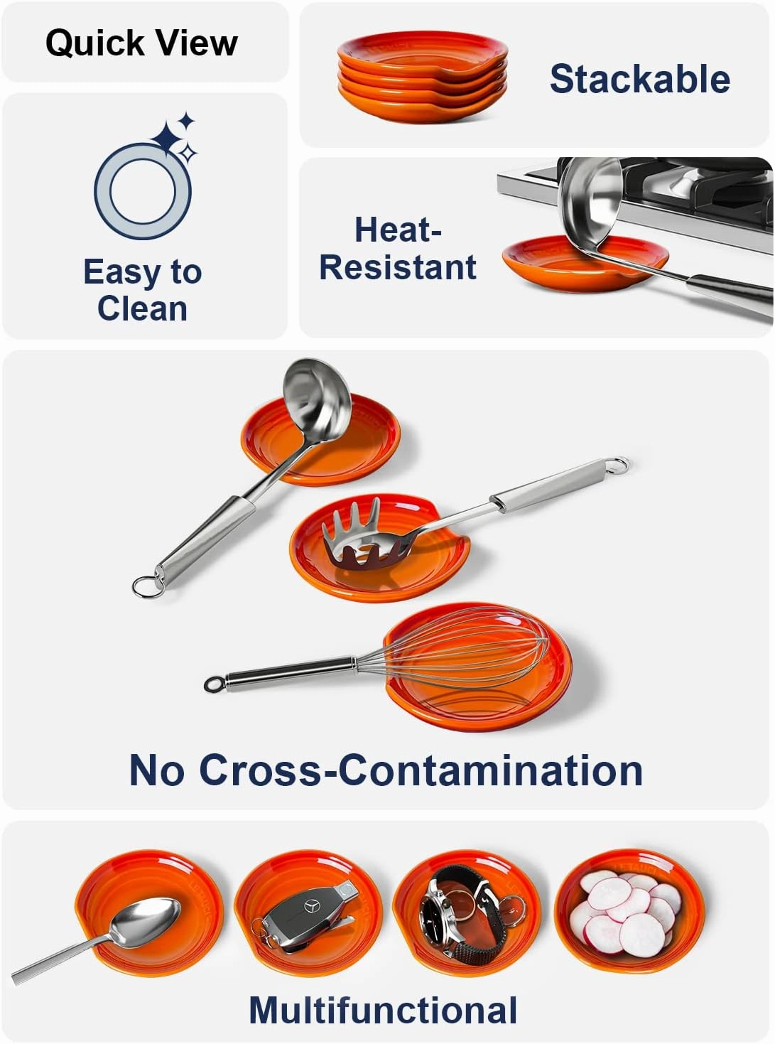 LE TAUCI Ceramic Spoon Rest, Housewarming Present, Coffee Spoon Holder for Kitchen Counter, Stove Top Protection, Kitchen Decor, Accessories for Countertop - 4.9 inch, Set of 4, Gradient Orange