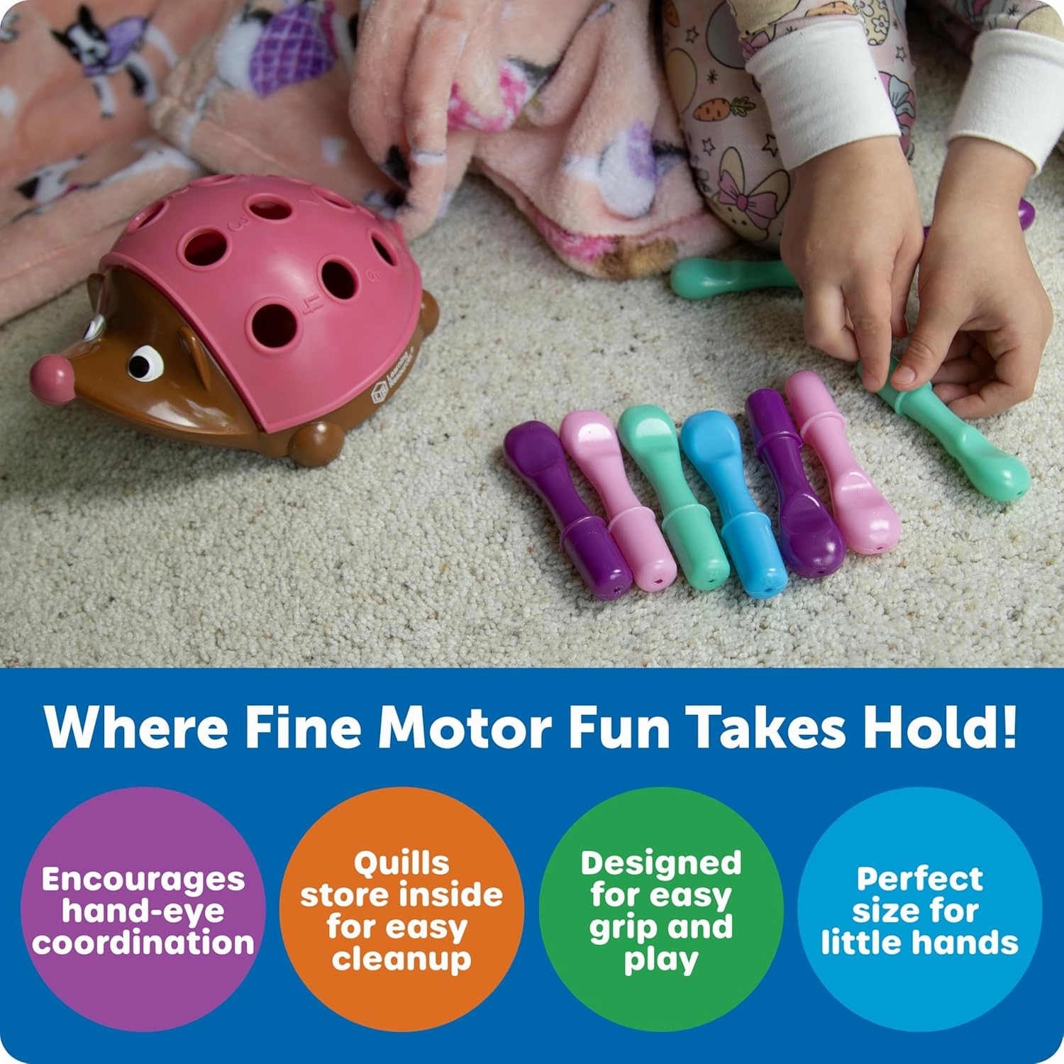 Learning Resources Spike The Fine Motor Hedgehog Pink - 14 Pieces, Ages 18  months Fine Motor and Sensory Toy, Educational Toys for Toddlers, Montessori Toys