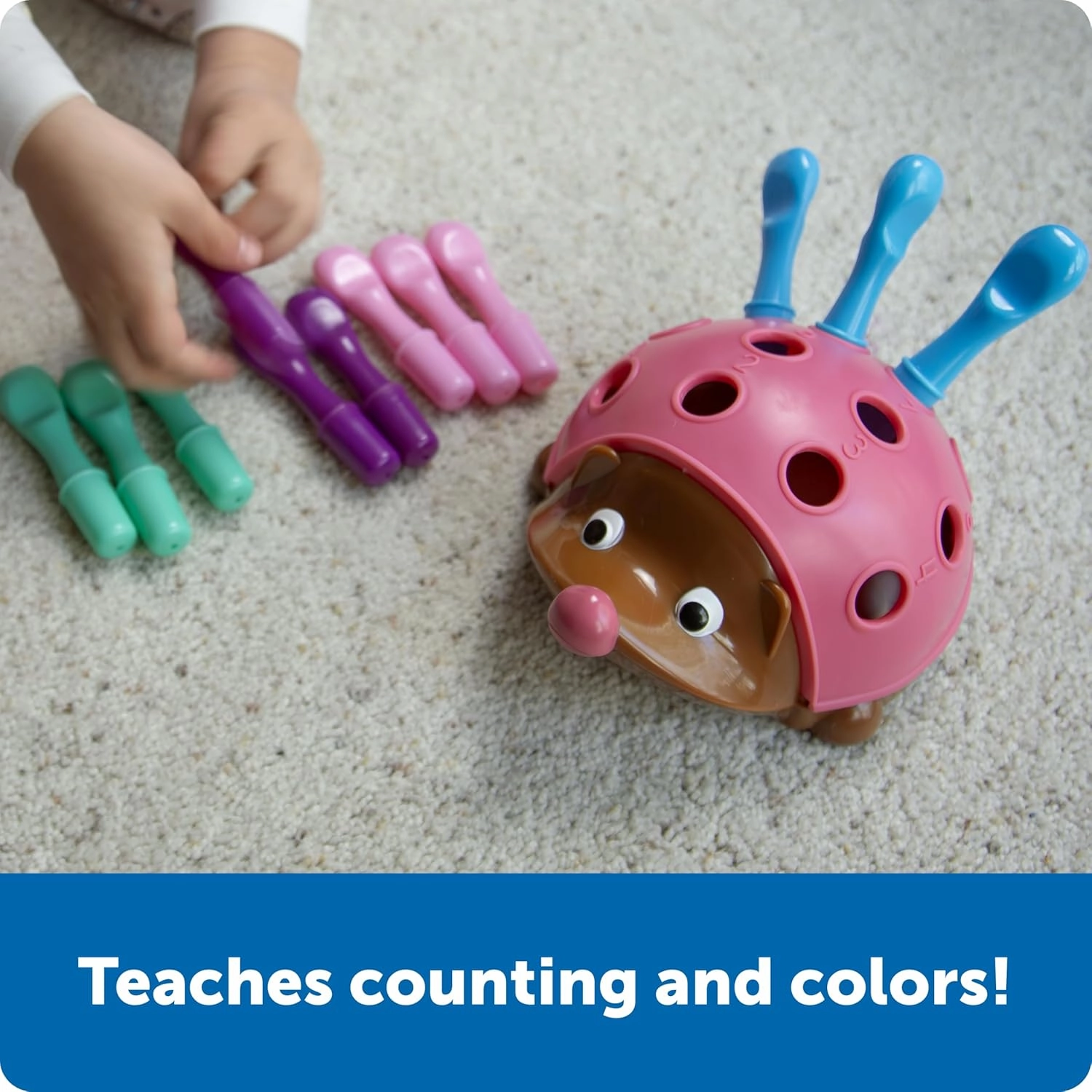 Learning Resources Spike The Fine Motor Hedgehog Pink - 14 Pieces, Ages 18  months Fine Motor and Sensory Toy, Educational Toys for Toddlers, Montessori Toys
