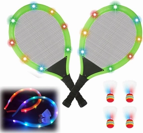 Led Light-Up Badminton Racket Set, Oversized Goose Feather Shuttlecocks for Adolescent Adults Outdoor & Indoor Sports Activities Sport,Glow in The Dark to Illuminate Badminton