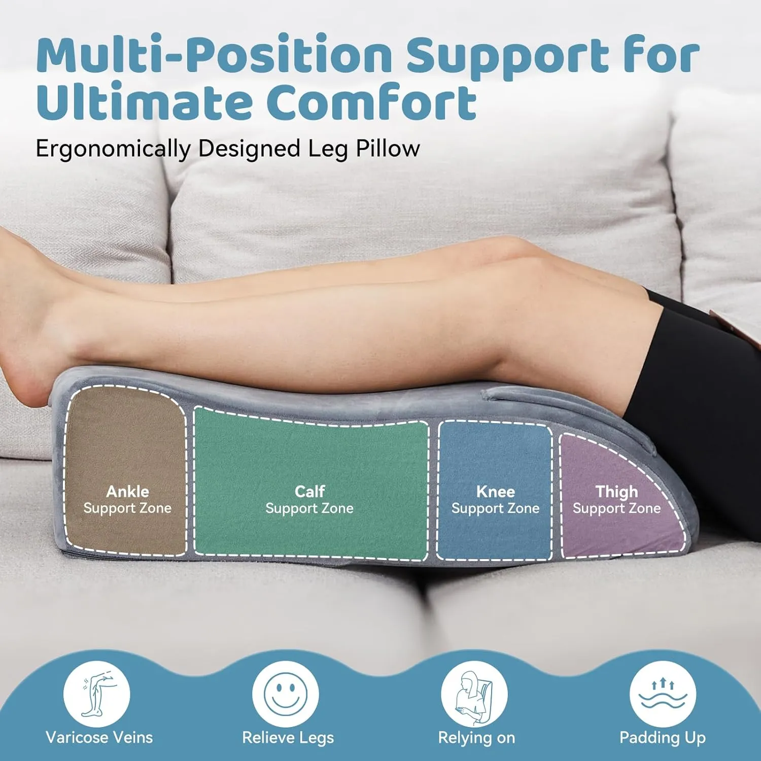 Leg Elevation Pillow,8'' Leg Support Pilllows Elevating Legs for After Surgery,Swelling, Circulation, Back,Hip,Knee Pain Relief,Memory Foam Wedge Pillow for Post Surgery Recovery