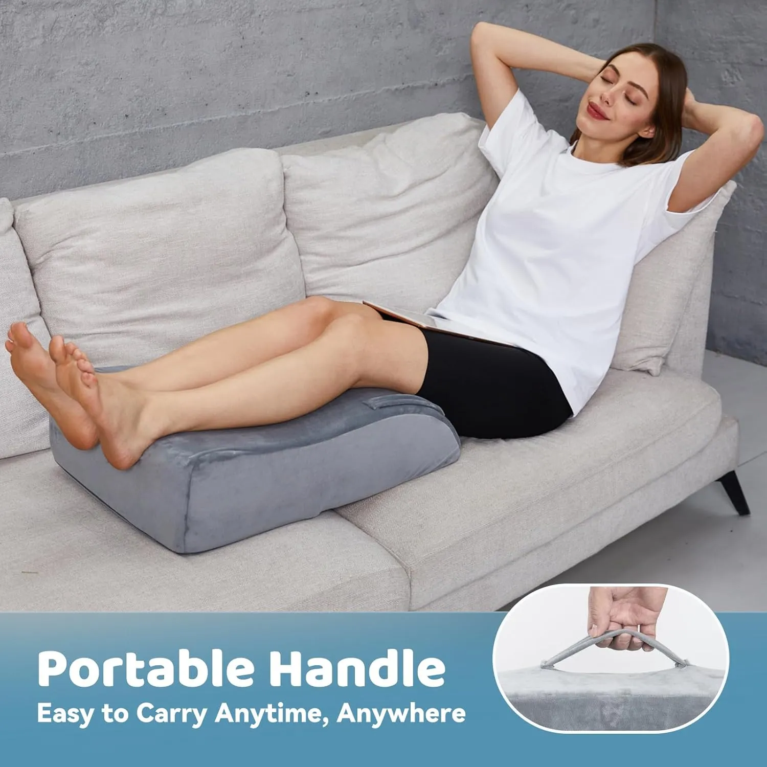 Leg Elevation Pillow,8'' Leg Support Pilllows Elevating Legs for After Surgery,Swelling, Circulation, Back,Hip,Knee Pain Relief,Memory Foam Wedge Pillow for Post Surgery Recovery