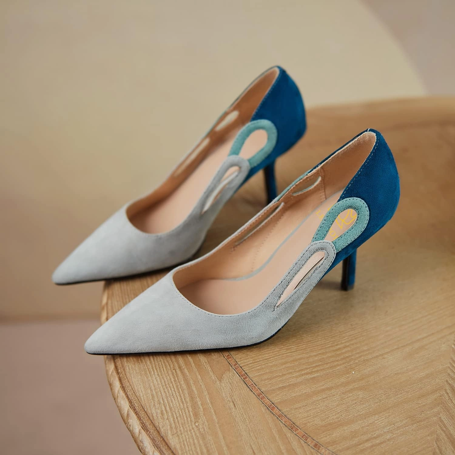 LEHOOR Women Kitten Heel Pumps Pointed Toe Suede Stilettos High Heel Dress Shoes Rainbow Slip On 2.5”Heels Cutout Sandals Multicolor Patchwork for Bridal Wedding Office Ladies Evening Party 4-11 M US