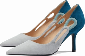 LEHOOR Women Kitten Heel Pumps Pointed Toe Suede Stilettos High Heel Dress Shoes Rainbow Slip On 2.5”Heels Cutout Sandals Multicolor Patchwork for Bridal Wedding Office Ladies Evening Party 4-11 M US