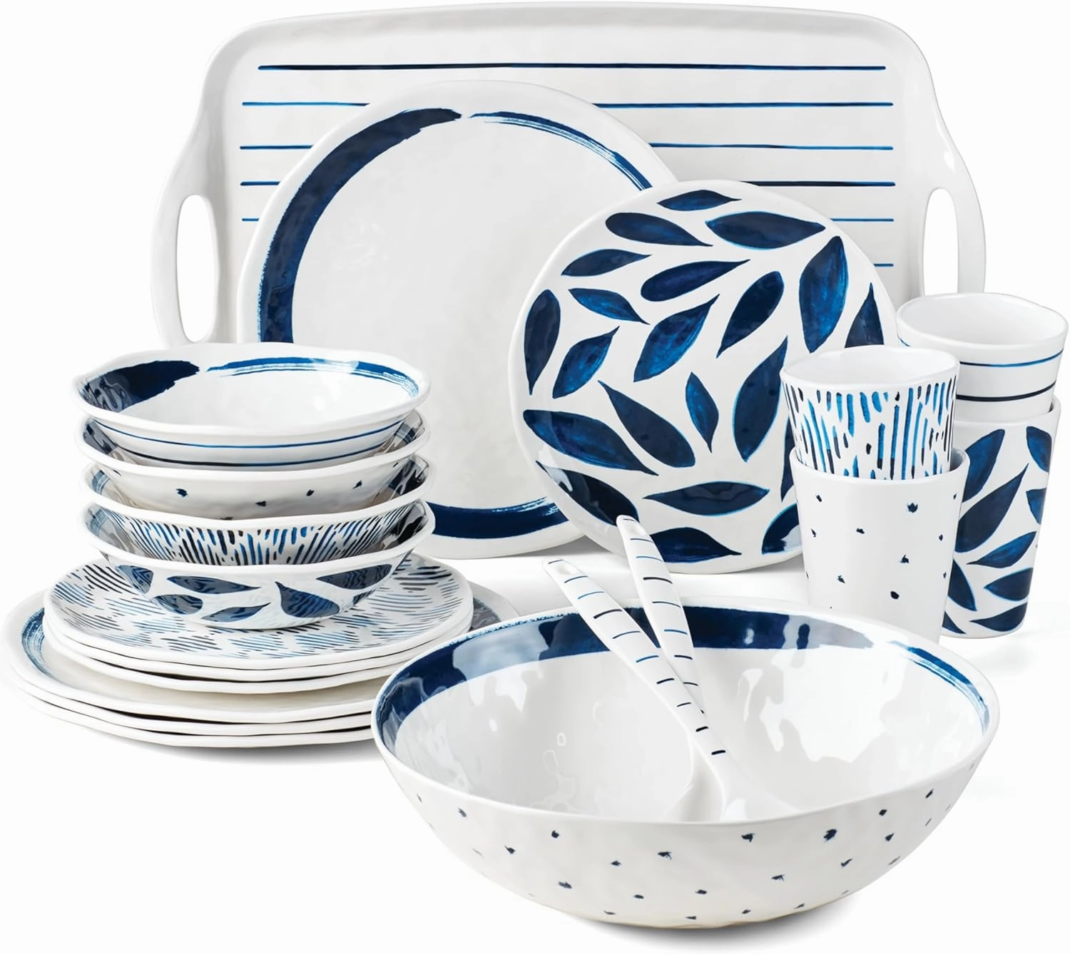 Lenox 895324 Blue Bay Melamine 20-Piece Dinnerware Set, Lightweight Melamine Material