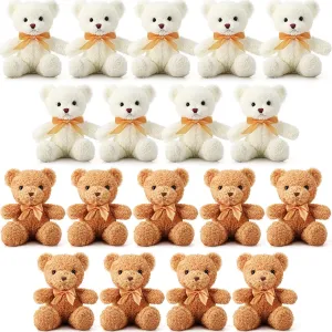 Lenwen 18 Pcs Bear Stuffed Animals Bulk 12 Inch Soft Plush Bears Doll Small Stuffed Toy for Boy Girl Baby Shower Valentines Christmas Birthday Decor Gift Party Favors(Light Brown, White)