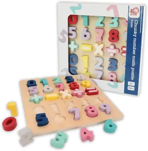LEO & FRIENDS: Wooden Chunky Number Math Puzzle - 26pc, Colorful Play & Learn Toy, 0-9, Addition-Subtraction-Multiplication- Division, Kids Ages 3 