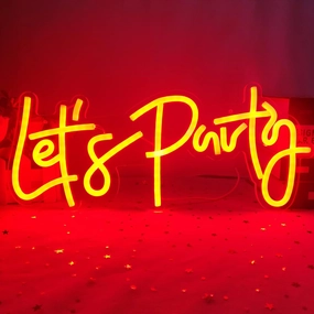 Let's Party Neon Signs Dimmable Neon Light Sign for Wall Decor 16''x 7'' Word LED Neon Sign Art Decorative Lights for Bachelorette Party, Engagement Party, Birthday Party,Wedding Party Red
