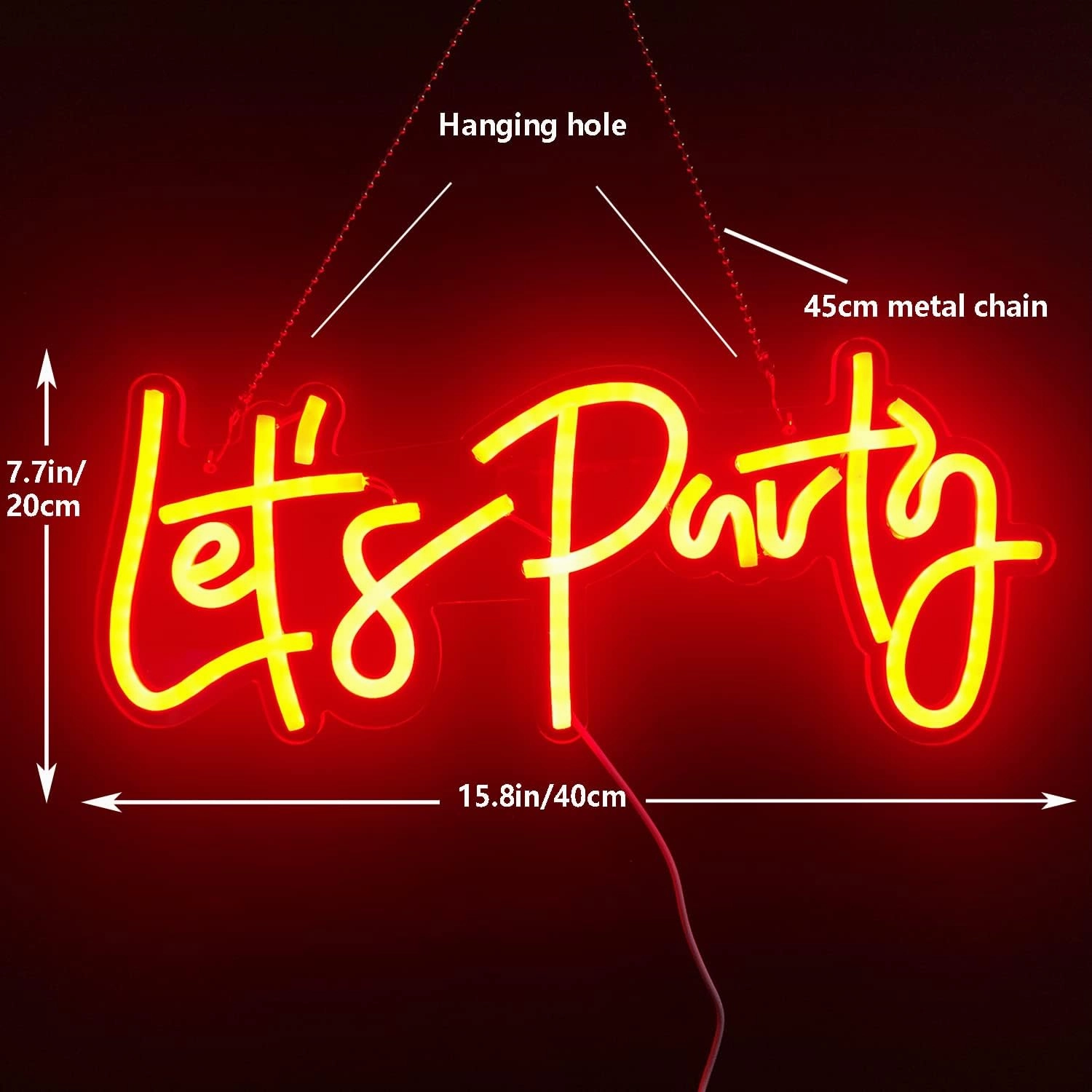 Let's Party Neon Signs Dimmable Neon Light Sign for Wall Decor 16''x 7'' Word LED Neon Sign Art Decorative Lights for Bachelorette Party, Engagement Party, Birthday Party,Wedding Party Red
