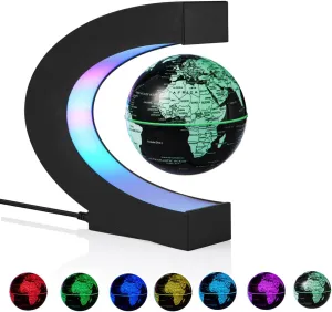 Levitating Globe, Magnetic Floating Globe with Multi-colors Changing LED light, 360 Degree Rotating C Shape Magnetic Levitation World Map Globe Lamp for Room Decor