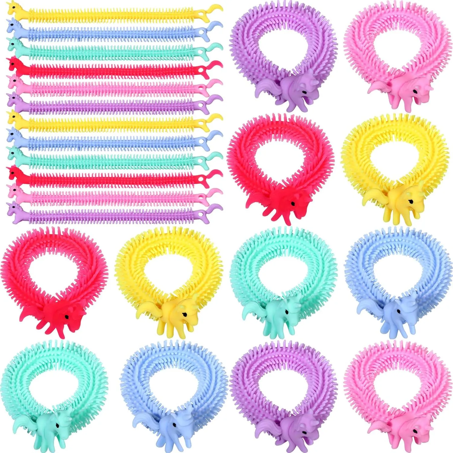 Libima 100 Pcs Stretchy String Fidget Toys Unicorn Sensory Stretchy Strings Animal Sensory Toys Bulk for Adult Stress Anxiety Relieve Relaxing Party Favors(Unicorn)