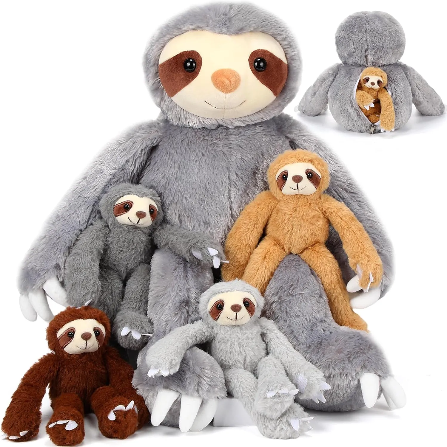 Libima 5 Pcs Plush Sloth Animals 22.4 Inch Giant Stuffed Mommy Sloth Plush Toy with 4 Babies in Her Belly Cute Toys for Baby Shower Girls Boys Birthday Party Gifts