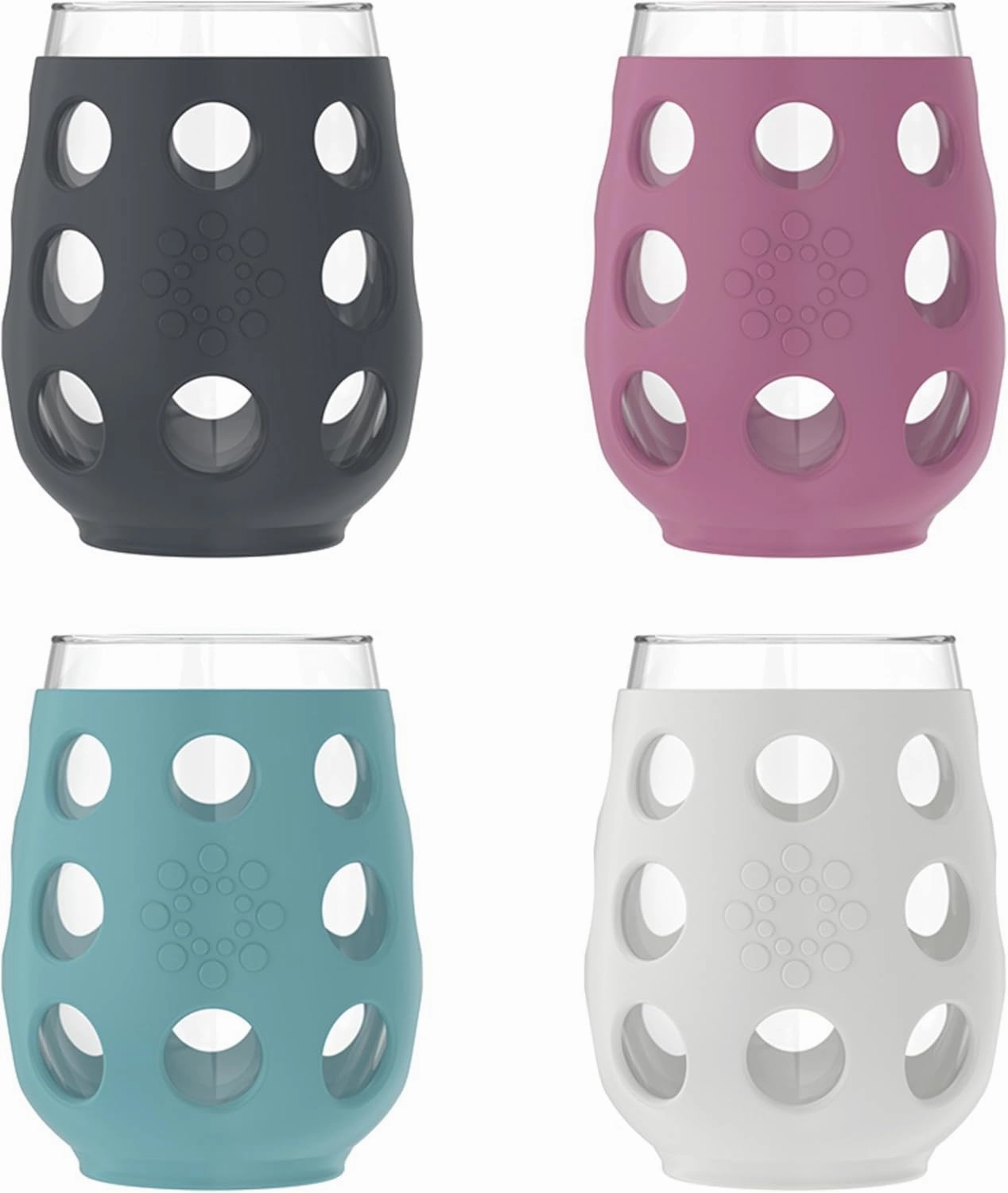 Lifefactory, 4 Count (Pack of 1) 4 Pack Wine Set, Carbon, Dusty Purple, Aqua Teal, Stone Gray