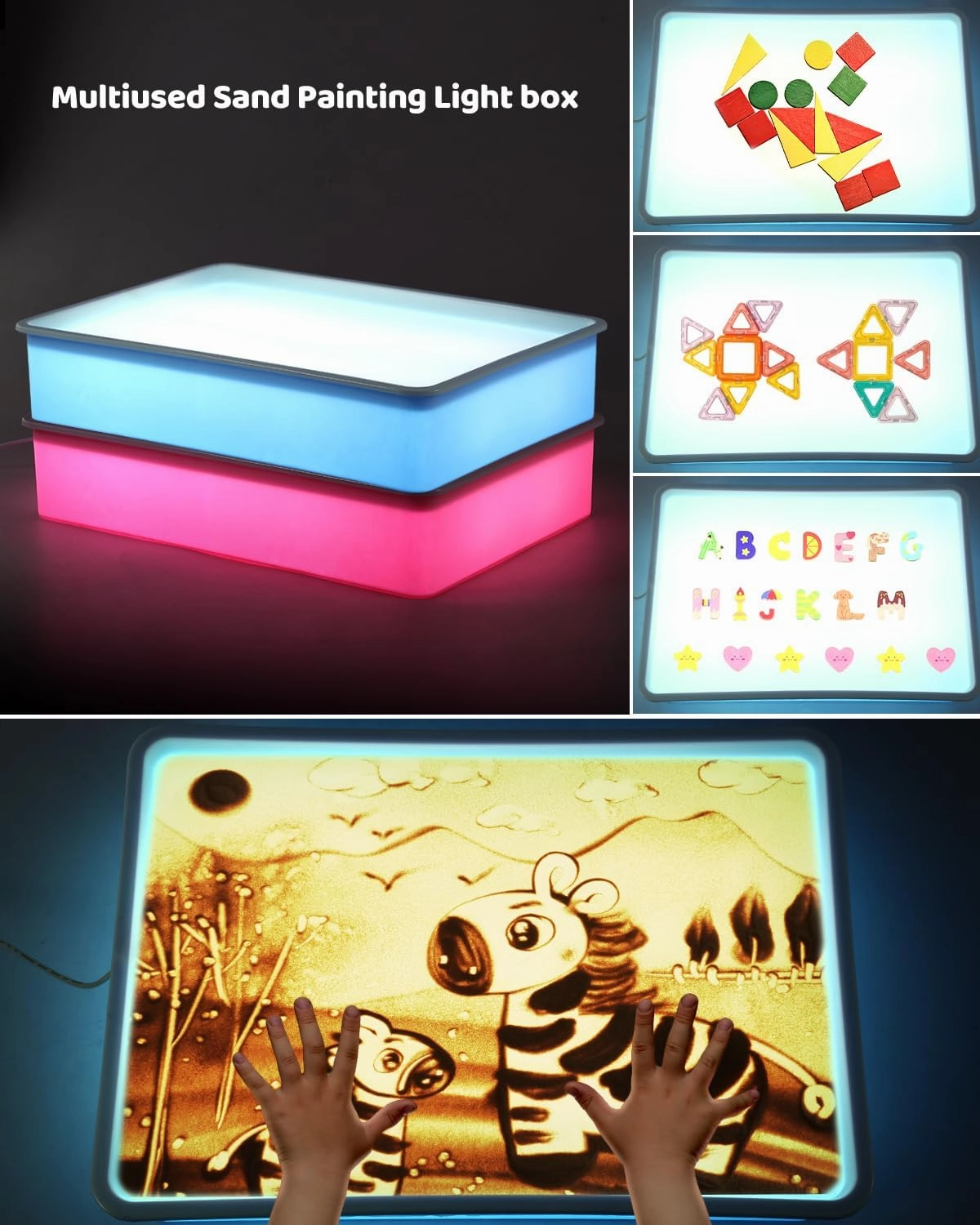 Light Table for Kids-Sand Painting Light Box Sand Art Kits Light Table Toys for Boys and Girls, 16" (Blue)