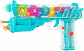 Light up Toy Gun for Boys, Music Gun Toy for Kids, Transparent Plastic Electric Toy Gun with Rotating Gears, Light and Music (Blue)