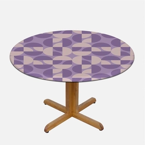 Light Yellow Violet Fitted Tablecloth Round Colorful Abstract Geometric Image Waterproof Oil Proof Table ​Cover for Indoor and Outdoor Modern Fit for 36"-39" Table