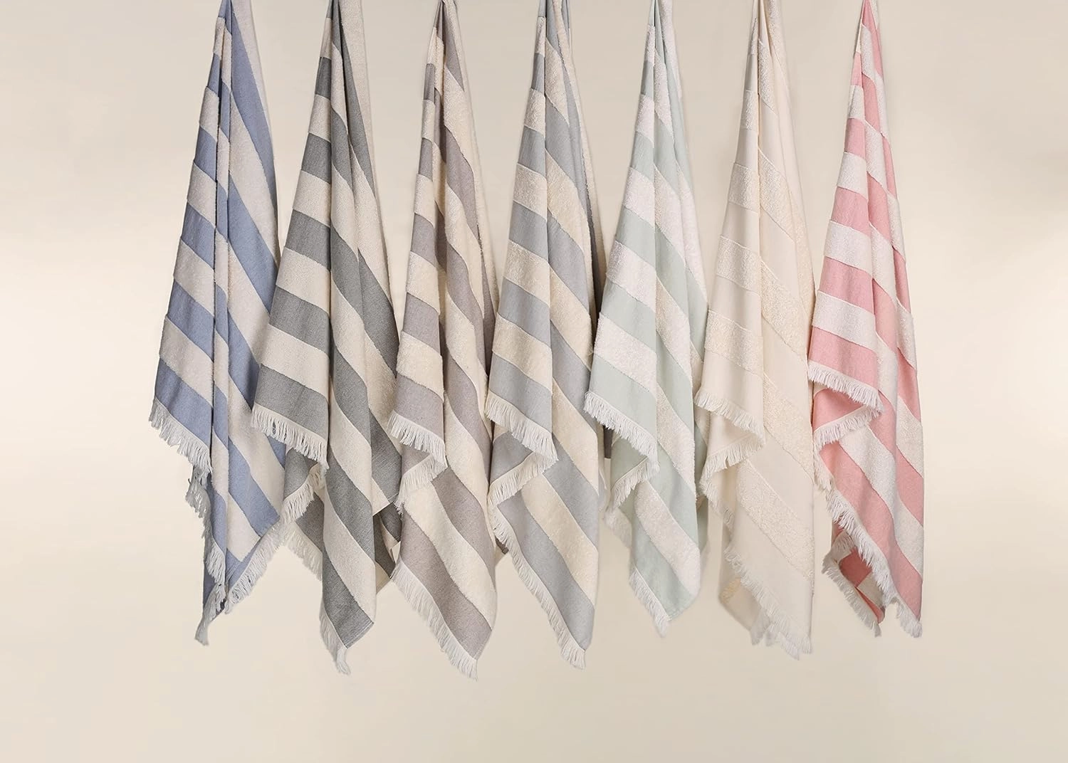 Lightweight Turkish Beach Towel - 100% BCI Cotton, Unbleached Raw Fringe, Oeko-TEX Certified, Absorbent, Eco-Friendly, 36x66 in, 1 lb, Natural Stripe, Portable Sarong Blanket for Pool, Travel, Gift