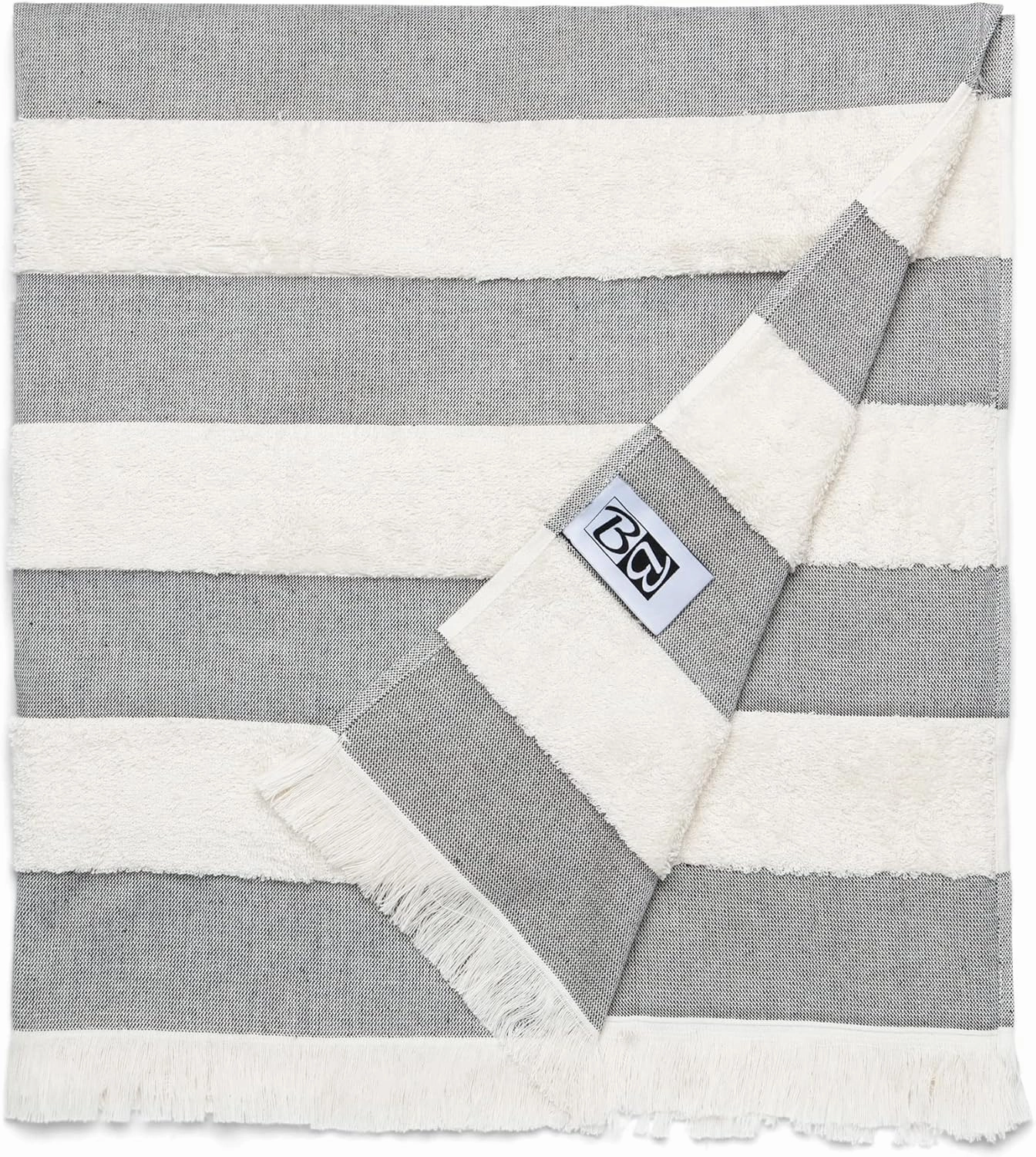 Lightweight Turkish Beach Towel - 100% BCI Cotton, Unbleached Raw Fringe, Oeko-TEX Certified, Absorbent, Eco-Friendly, 36x66 in, 1 lb, Natural Stripe, Portable Sarong Blanket for Pool, Travel, Gift