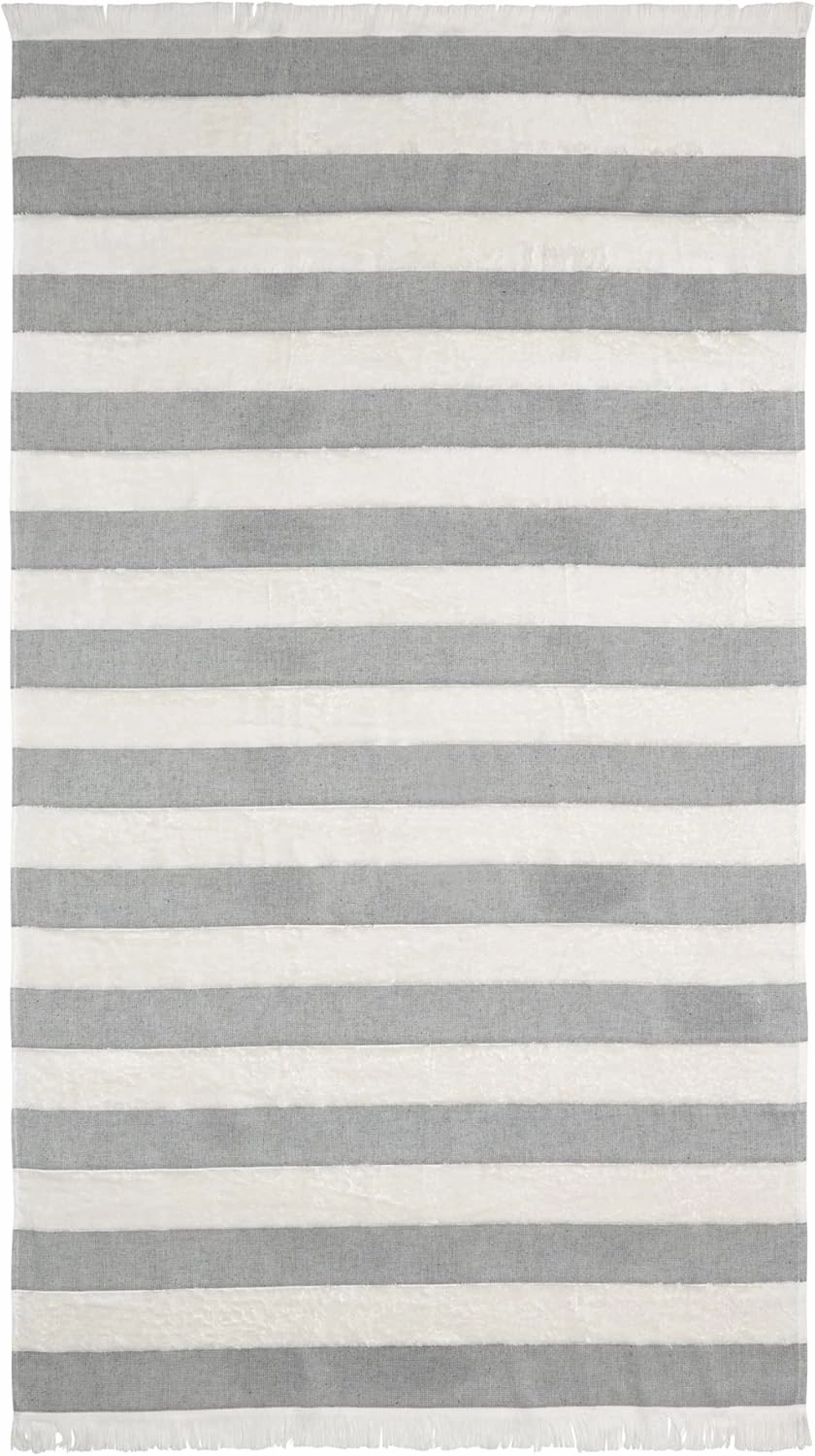 Lightweight Turkish Beach Towel - 100% BCI Cotton, Unbleached Raw Fringe, Oeko-TEX Certified, Absorbent, Eco-Friendly, 36x66 in, 1 lb, Natural Stripe, Portable Sarong Blanket for Pool, Travel, Gift