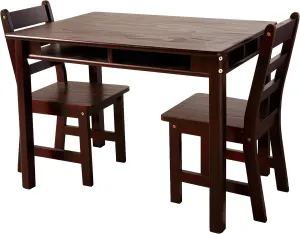 Lipper International Child's Rectangular Table with Shelves and 2 Chairs, Espresso Finish, 32 3/4" x 23 1/4" x 24"