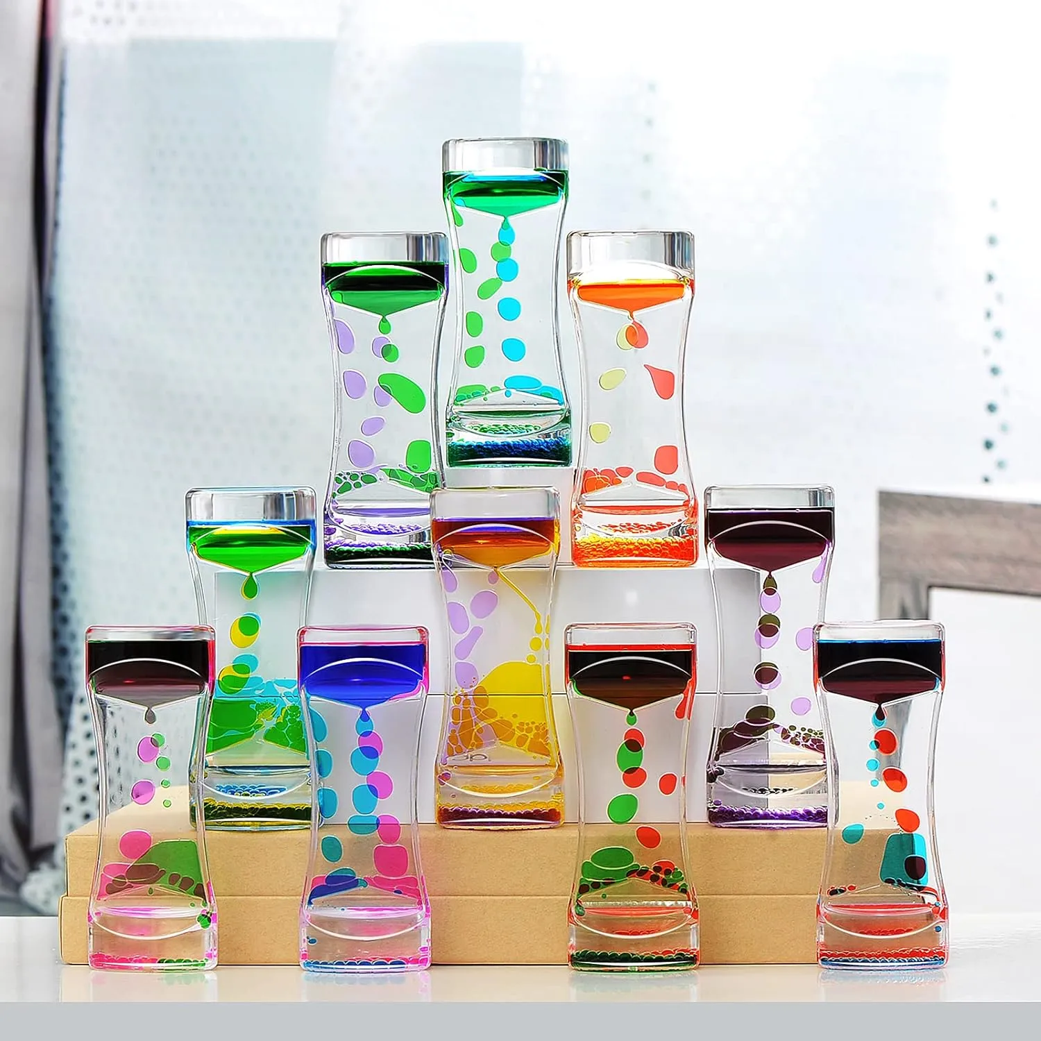 Liquid Motion Bubbler Timer Pack of 8 Great Desktop Colorful Hourglass Liquid Bubbler Small Calming Relaxing Toys Sensory Anxiety Autism ADHD Fidget Toys