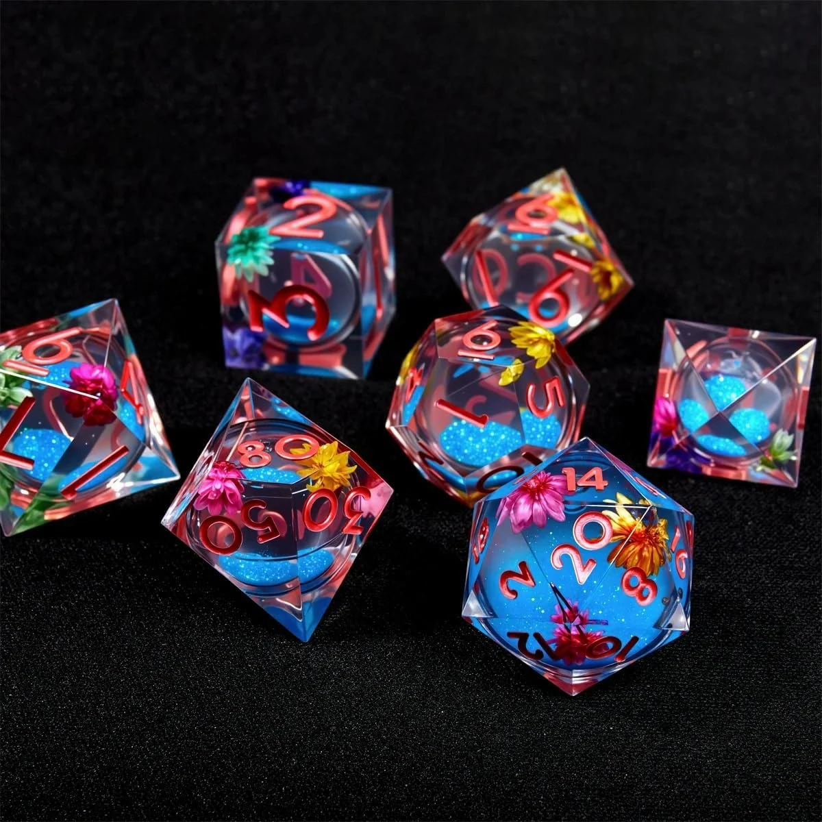Liquid Core Quicksand Resin DND Sand Dice, Sharp Edge Dungeons and Dragons Polyhedron Game Dice Set for Role Playing Games RPG Explorer Magic, Holiday Birthday Gifts Party Favors
