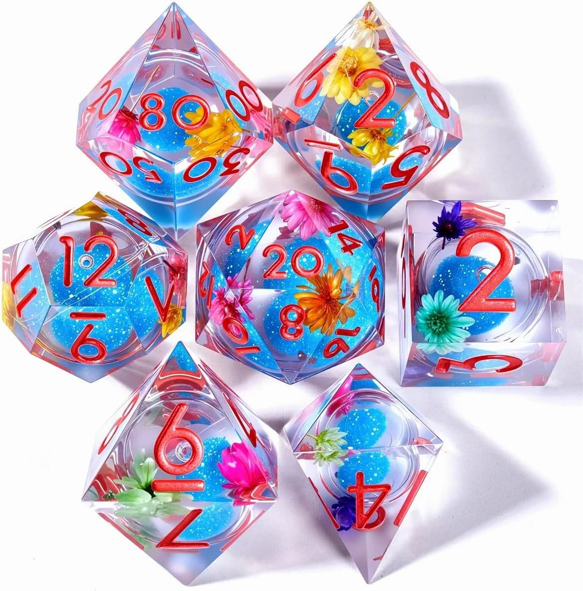 Liquid Core Quicksand Resin DND Sand Dice, Sharp Edge Dungeons and Dragons Polyhedron Game Dice Set for Role Playing Games RPG Explorer Magic, Holiday Birthday Gifts Party Favors