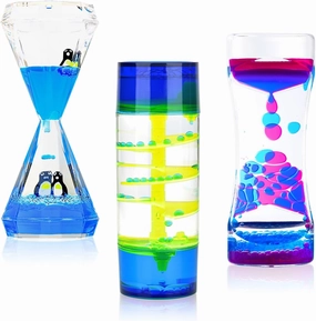 Liquid Motion Bubbler for Kids and Adults - Set of 3 Sensory Fidget Toys - Calming Stress Management and Sensory Play - Colorful Liquid Timer for Perfect Desk Décor